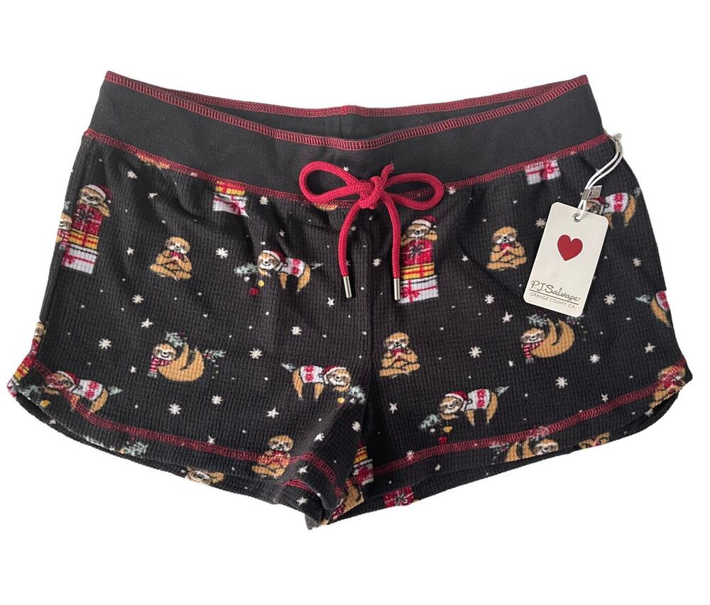 NWT PJ Salvage Large Gray SLOTHS Christmas Holiday Santa Lounge Shorts #LOT44